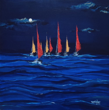 Painting titled "Boats" by Mallika Seth, Original Artwork, Acrylic