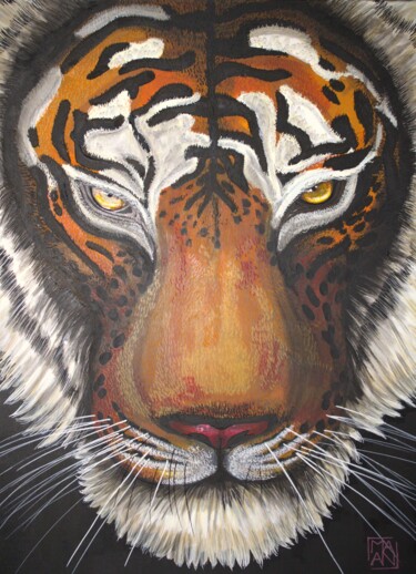 Painting titled "Tigre" by Mallory Ramet, Original Artwork, Acrylic Mounted on Wood Stretcher frame