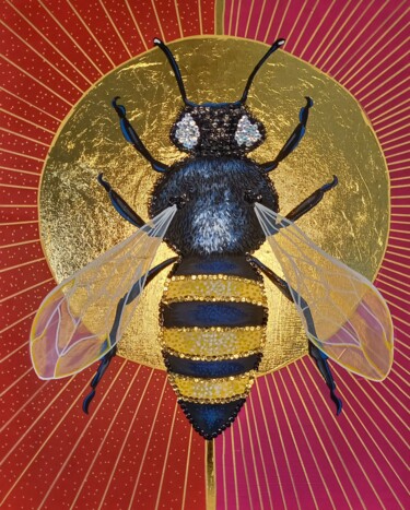 Painting titled "Abeille" by Mallory Ramet, Original Artwork, Acrylic Mounted on Wood Stretcher frame