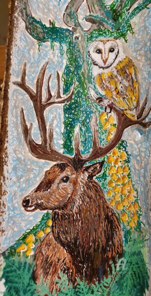 「animaux totems Cerf…」というタイトルの絵画 Maman Aigleによって, オリジナルのアートワーク, アクリル