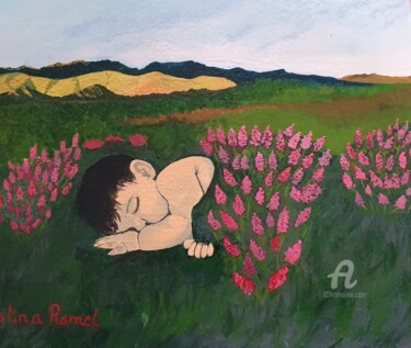 Pintura intitulada "L'enfant de la terre" por Maman Aigle, Obras de arte originais, Acrílico