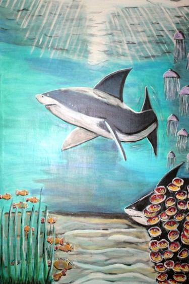 Schilderij getiteld "Unterwasserwelt" door Mamu, Origineel Kunstwerk, Olie