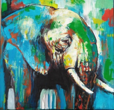 Painting titled "Colorful Elephant" by Mancouto, Original Artwork, Acrylic