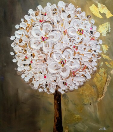 Peinture intitulée "White Flower 02/ Fl…" par Mancouto, Œuvre d'art originale, Acrylique Monté sur Panneau de bois