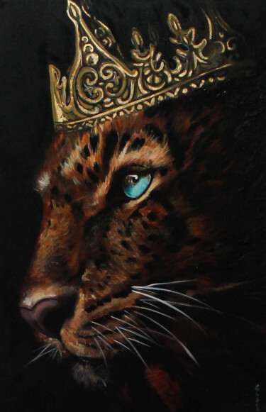 Painting titled "Realeza / Royalty" by Mancouto, Original Artwork, Oil Mounted on Wood Stretcher frame