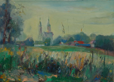 Malerei mit dem Titel "Catholic Church in…" von Romantic, Original-Kunstwerk, Öl