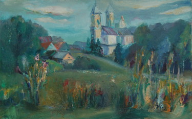 Malerei mit dem Titel "Catholic Church in…" von Romantic, Original-Kunstwerk, Öl