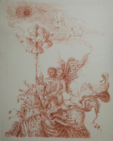 Disegno intitolato "Adam and Eve" da Mandy Sand, Opera d'arte originale, Carbone