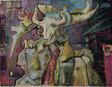 Desenho intitulada "The Bull man" por Mandy Sand, Obras de arte originais, Pastel