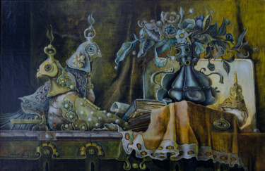 Malerei mit dem Titel "Still Life with Bir…" von Mandy Sand, Original-Kunstwerk, Öl