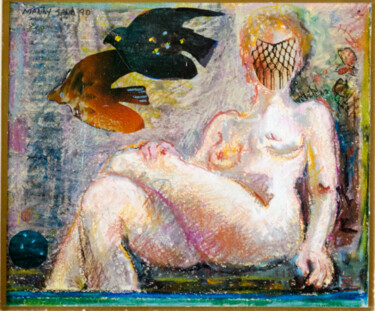 Malarstwo zatytułowany „Sitting Nude  with…” autorstwa Mandy Sand, Oryginalna praca, Pastel