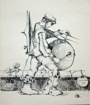 Dessin intitulée "Drummer-1" par Mandy Sand, Œuvre d'art originale, Crayon