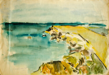 Schilderij getiteld "Black Sea Coast" door Mandy Sand, Origineel Kunstwerk, Aquarel