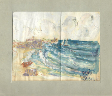 Painting titled "Sea view" by Mandy Sand, Original Artwork, Watercolor
