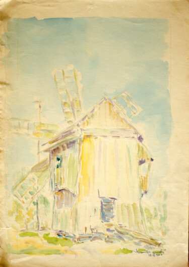 Painting titled "Windmill" by Mandy Sand, Original Artwork, Watercolor