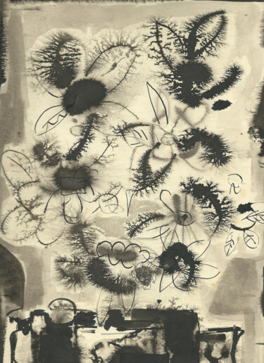Картина под названием "Black Flowers" - Mandy Sand, Подлинное произведение искусства, Акварель