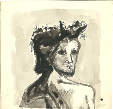 Malerei mit dem Titel "Head of a man with…" von Mandy Sand, Original-Kunstwerk, Tinte