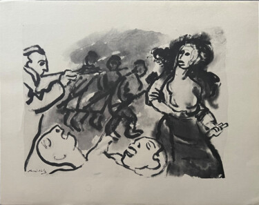 Painting titled ""Varchavianka"" by Mané Katz, Original Artwork, Lithography