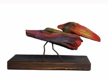 Sculpture titled "Reed bulbul" by Mariia Kuzhelevich (Manitoart), Original Artwork, Wood