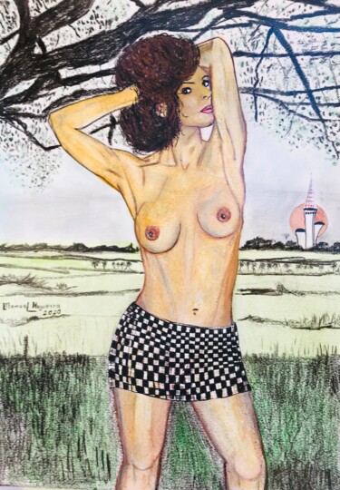 Disegno intitolato "Nudez Campestre" da Manoel Da Luz Nogueira, Opera d'arte originale, Gesso