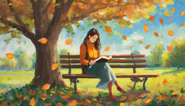 数字艺术 标题为“Young girl reads bo…” 由Manolis Tsantakis, 原创艺术品, 数字油画