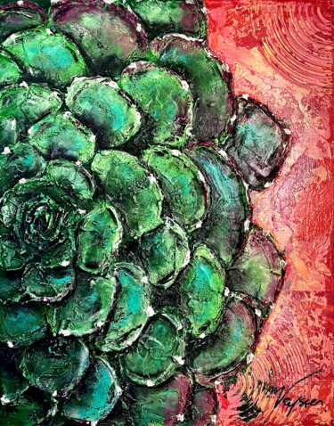 Painting titled "Cactus 3" by Manon Vaysse, Original Artwork, Acrylic Mounted on Wood Stretcher frame