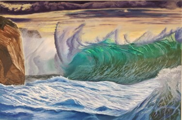 Peinture intitulée "And waves sometimes…" par Mantas Naulickas, Œuvre d'art originale, Huile