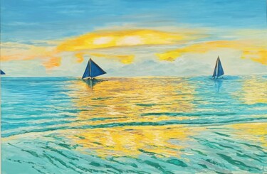 Peinture intitulée "Far in the sea" par Mantas Naulickas, Œuvre d'art originale, Huile