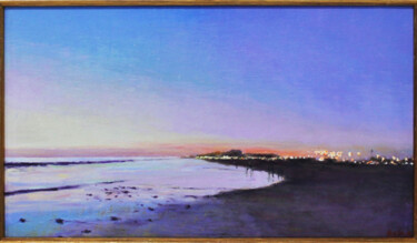 Painting titled "Nocturno 1" by Manu Reina, Original Artwork, Oil Mounted on Wood Stretcher frame