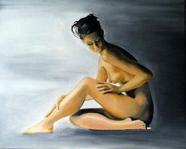 Painting titled "belle et nue" by Manu Surreabulliste, Original Artwork, Oil Mounted on Wood Stretcher frame