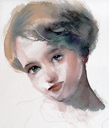 Painting titled "Bambina con orecchi…" by Manu Toxxic, Original Artwork, Watercolor