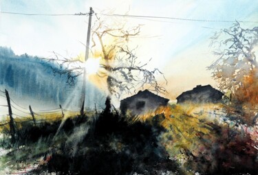 Картина под названием "Countryside near Pe…" - Manu Toxxic, Подлинное произведение искусства, Акварель
