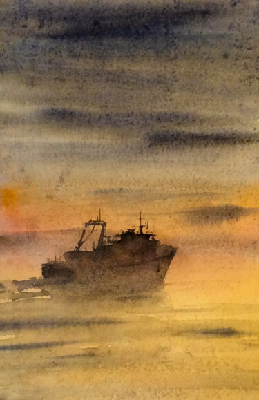 Peinture intitulée "Le bateau de pêche,…" par Manu Toxxic, Œuvre d'art originale, Aquarelle