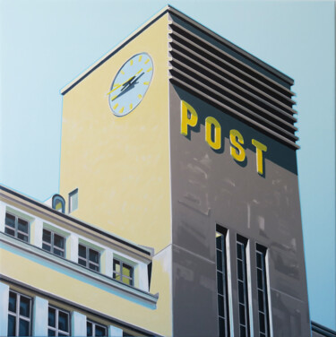 Painting titled "POST / ZÜRICH" by Manuel Di Chiara, Original Artwork, Acrylic Mounted on Wood Stretcher frame