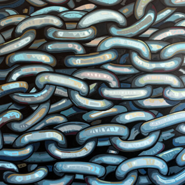 Pintura intitulada "BLUE CHAINS" por Manuel Di Chiara, Obras de arte originais, Acrílico Montado em Armação em madeira