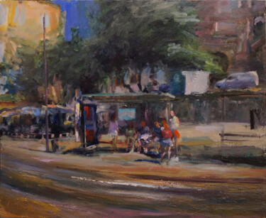 Painting titled "Tram , Porto" by Manuel Leonardi, Original Artwork, Oil