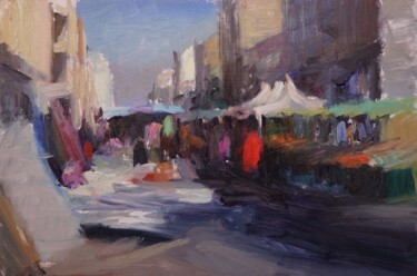 Schilderij getiteld "Marché matin" door Manuel Leonardi, Origineel Kunstwerk, Olie