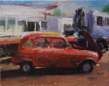 Malerei mit dem Titel "4L rouge 22" von Manuel Leonardi, Original-Kunstwerk, Öl