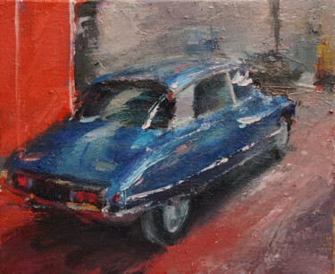 Pintura intitulada "DS bleue garage" por Manuel Leonardi, Obras de arte originais, Óleo