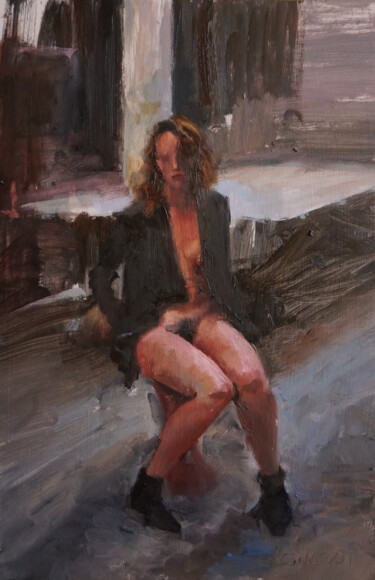 Painting titled "Pauline en veste no…" by Manuel Leonardi, Original Artwork, Oil