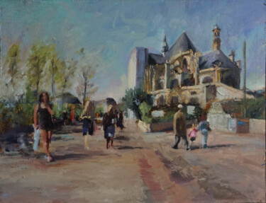 Malarstwo zatytułowany „Les halles ,Paris” autorstwa Manuel Leonardi, Oryginalna praca, Olej