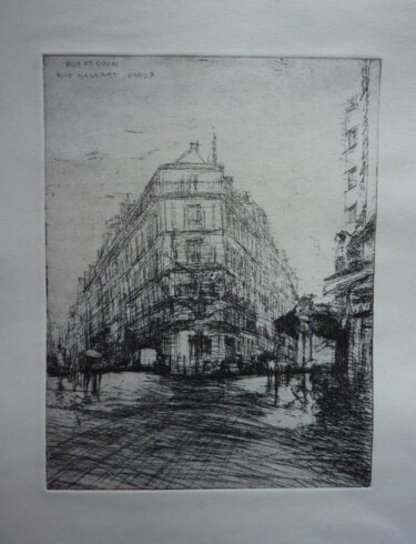 Druckgrafik mit dem Titel "Paris 9, rue Mansart" von Manuel Leonardi, Original-Kunstwerk
