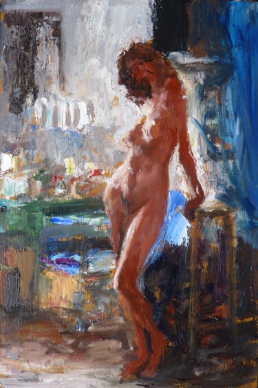 Malerei mit dem Titel "Atelier" von Manuel Leonardi, Original-Kunstwerk, Öl