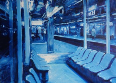 Schilderij getiteld "Salle d'attente 2" door Manuel Leonardi, Origineel Kunstwerk, Olie