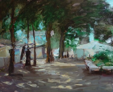 Painting titled "Le Marché sous les…" by Manuel Leonardi, Original Artwork, Oil