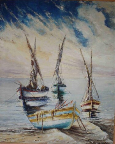 Peinture intitulée "BARQUE JAUNE" par Manuel Martin, Œuvre d'art originale