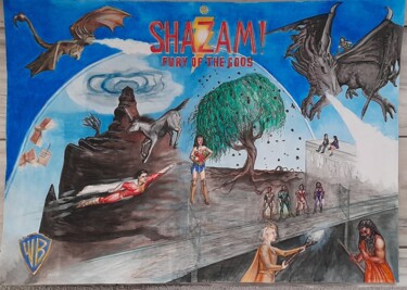 Disegno intitolato "Shazam! La furia de…" da Manuela Girgenti, Opera d'arte originale, Pastello