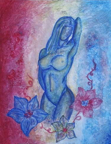Schilderij getiteld "Donna tra Fiori" door Manuel Panìco, Origineel Kunstwerk