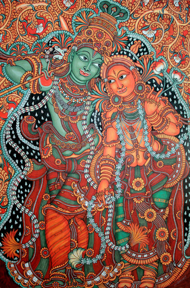 Pittura intitolato "krishna radha.jpg" da Manujbrahmapaad Chithrapathamk, Opera d'arte originale, Acrilico