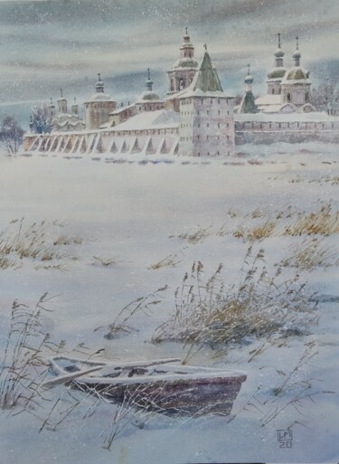 Pintura intitulada "Winter monastery. N…" por Igor Manukhov, Obras de arte originais, Aquarela